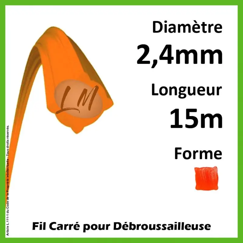 Fil Carré Nylon Orange 2.4mm x 15m Achetez Aujourd&rsquo;hui