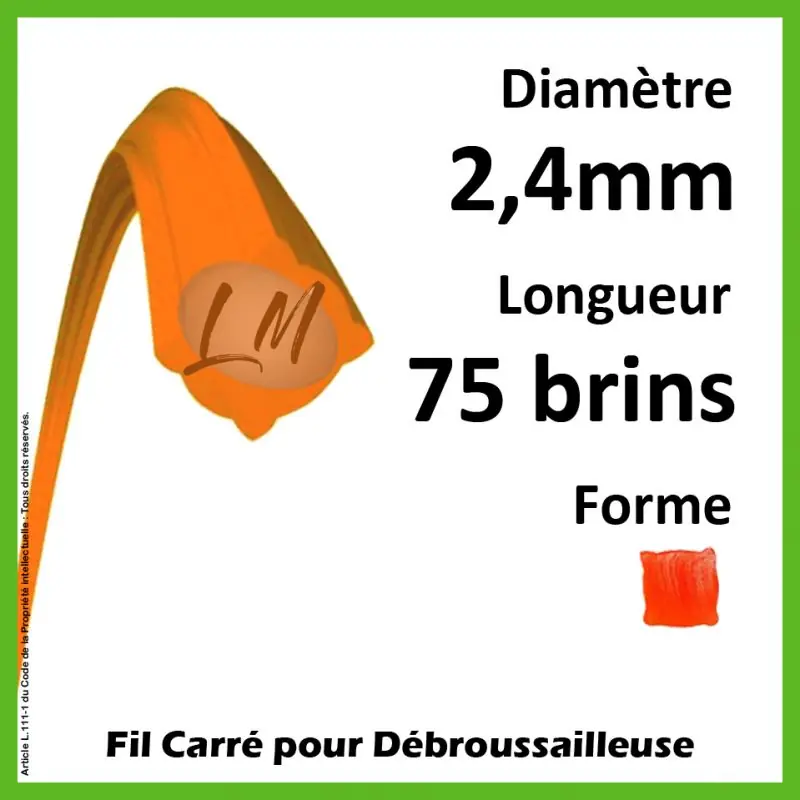 Fil Carré Nylon Orange 2.4mm x 42cm – 75 Brins Dernière Chance