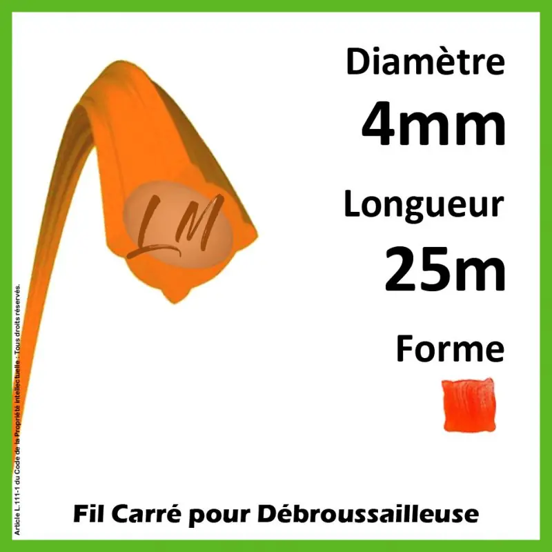 Fil Carré Nylon Orange 4mm x 25m Quantité Limitée