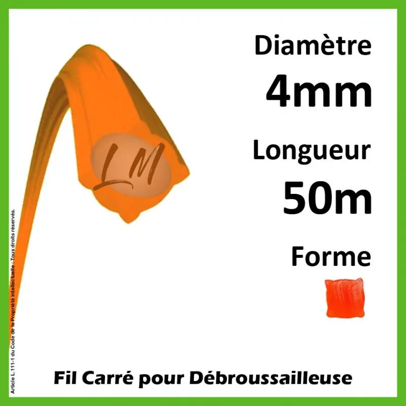 Achetez Aujourd&rsquo;hui Fil Carré Nylon Orange 4mm x 50m