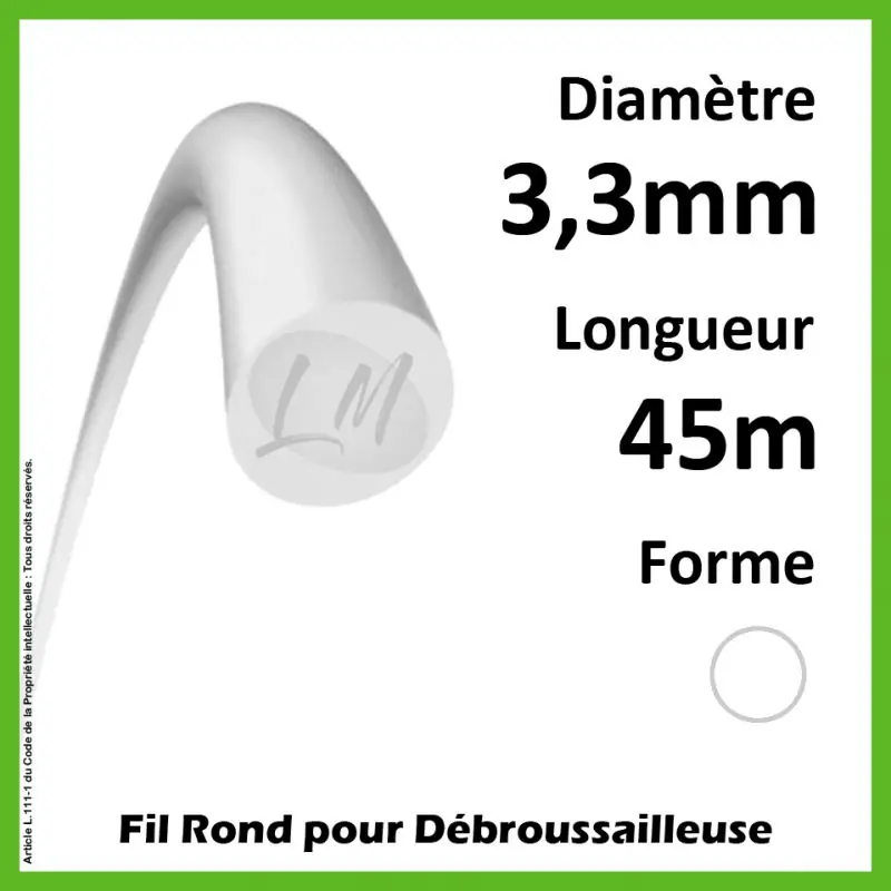Top Vente Fil Rond Nylon Blanc 3.3mm x 45m