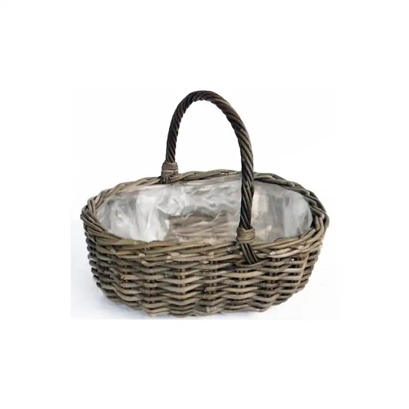 Retour Gratuit PANIER AVEC ANSE EN ROTIN GRIS 46X39CM H18