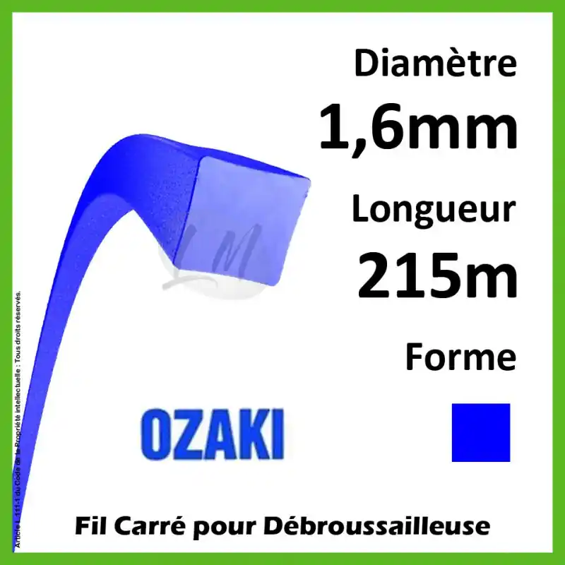 Nouveauté Fil Carré Ozaki Bleu 1,6mm x 215m