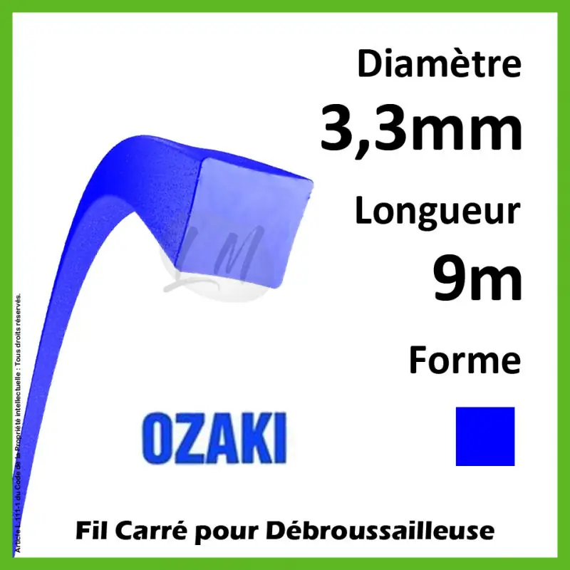 Offre Limitée Fil Carré Ozaki Bleu 3,3mm x 9m