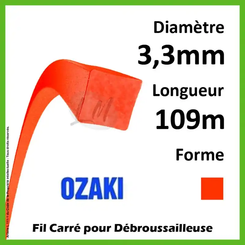 Prix Réduit Fil Carré Ozaki Premium Line Orange Fluo 3,3mm x 109m