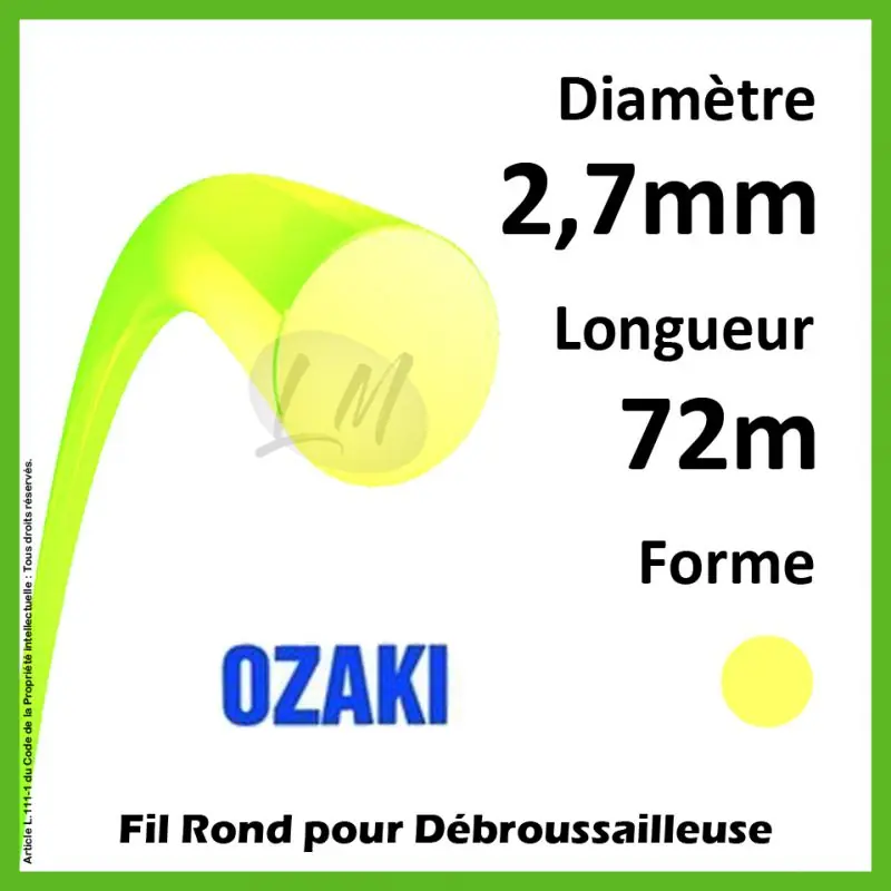 Fil Rond Ozaki Premium Line Jaune Fluo 2,7mm x 72m Expédition Rapide