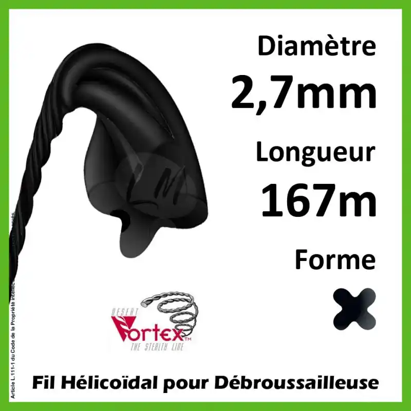 Fil Hélicoïdal Vortex Noir 2,7mm x 167m Petit Prix
