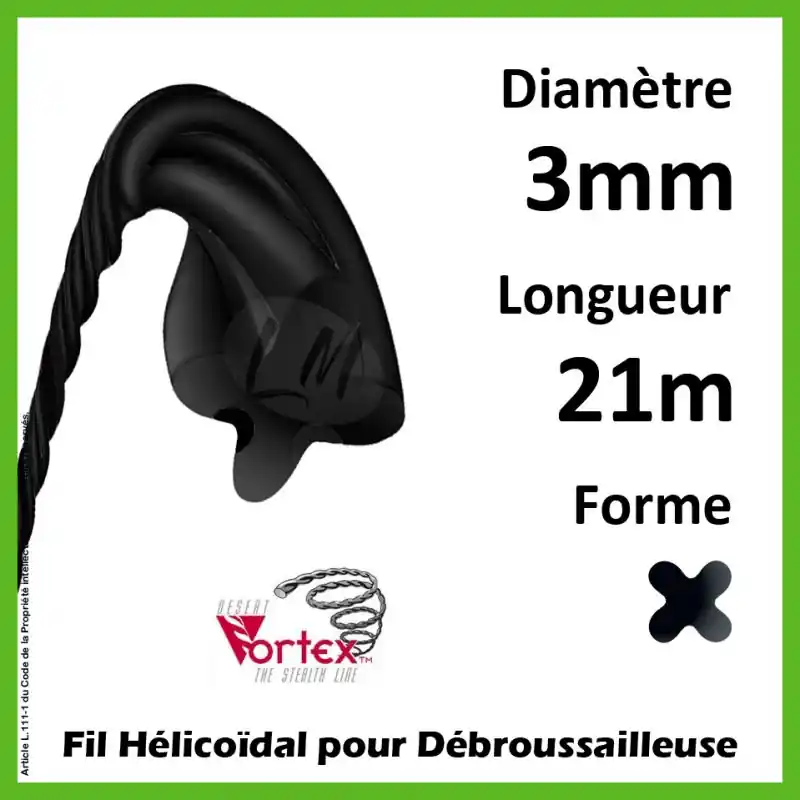 Fil Hélicoïdal Vortex Noir 3mm x 21m Vente Flash
