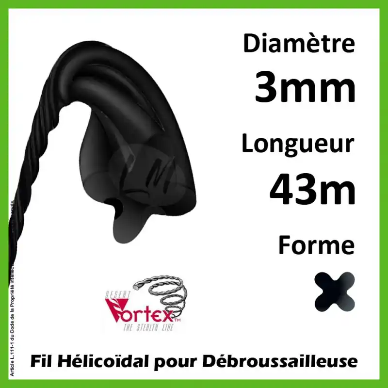 Usine Directe Fil Hélicoïdal Vortex Noir 3mm x 43m
