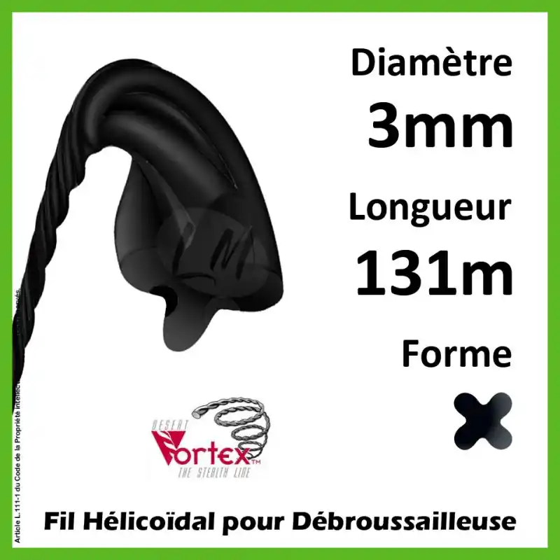 Fil Hélicoïdal Vortex Noir 3mm x 131m Petit Prix