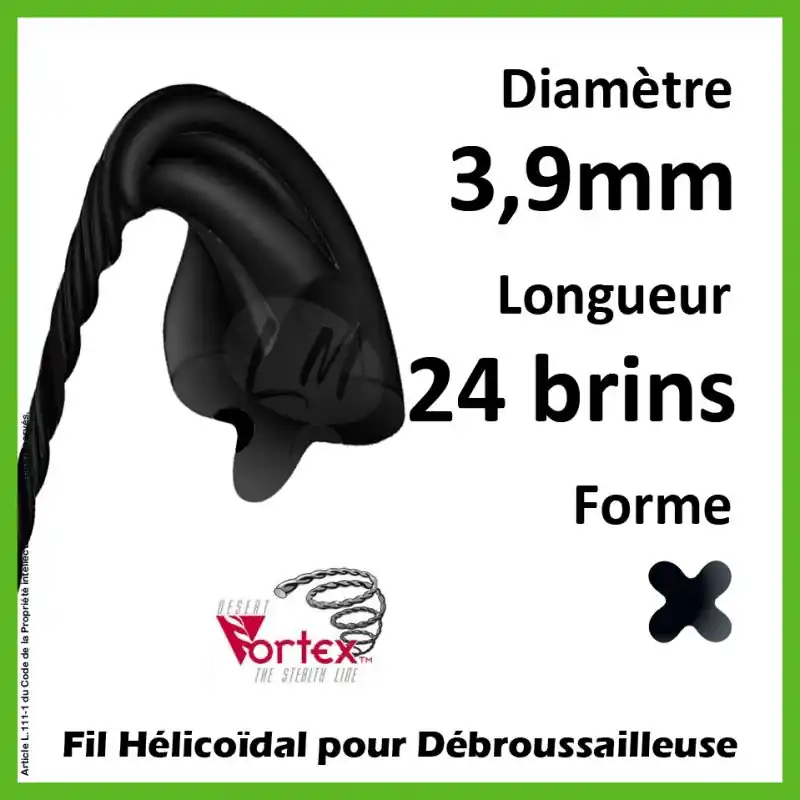 Commander Vite Fil Hélicoïdal Vortex Noir 3,9mm x 53cm – 24 brins