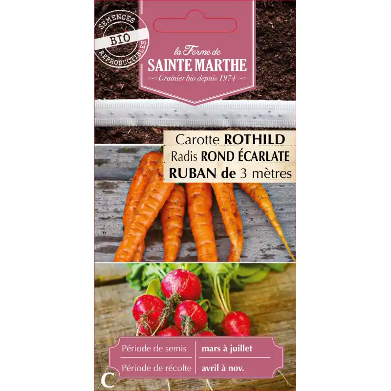 Paiement Sécurisé Ruban carotte radis sainte marthe – semences bio pour jardin potager – graines à semer
