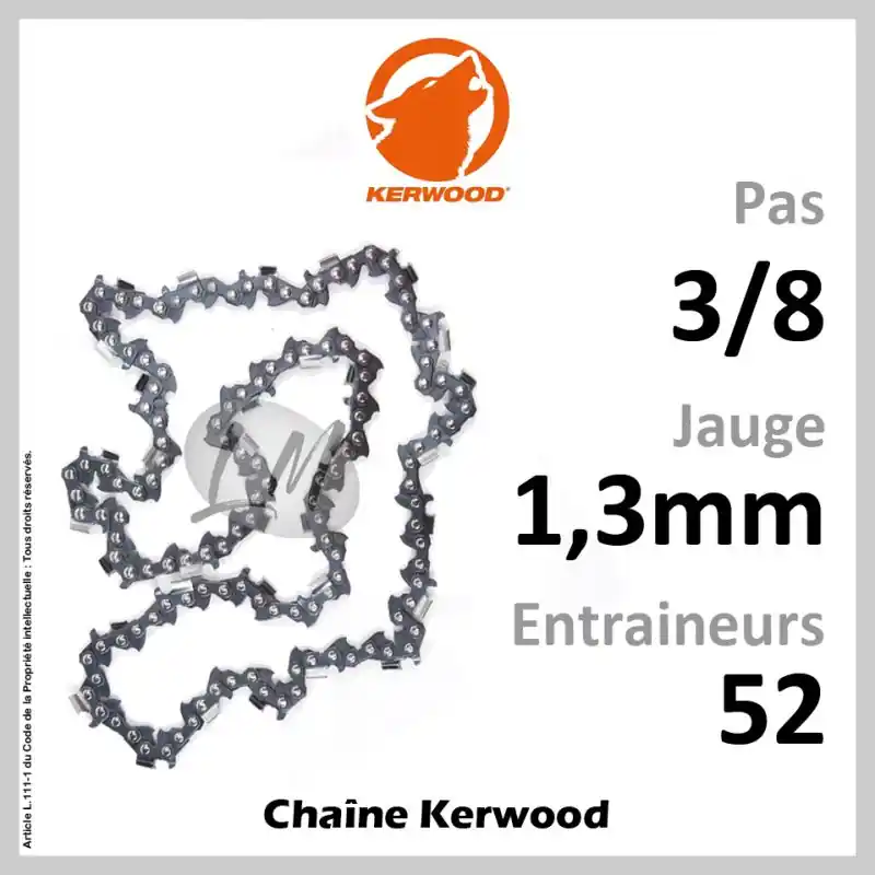 Super Prix Chaîne KERWOOD 52 Entraineurs, Pas 3/8 – Jauge 1,3mm