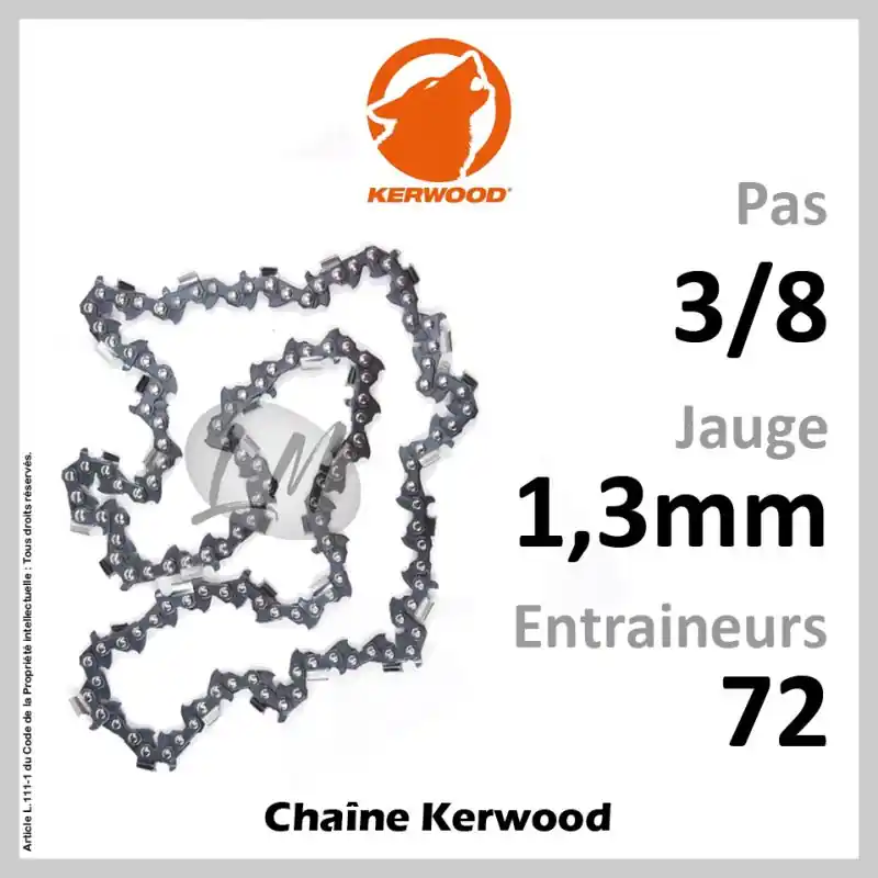 Chaîne KERWOOD 72 Entraineurs, Pas 3/8 – Jauge 1,3mm Prix Cassé