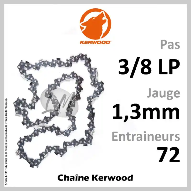 Super Prix Chaîne KERWOOD 72 Entraineurs, Pas 3/8 LP – Jauge 1,3mm