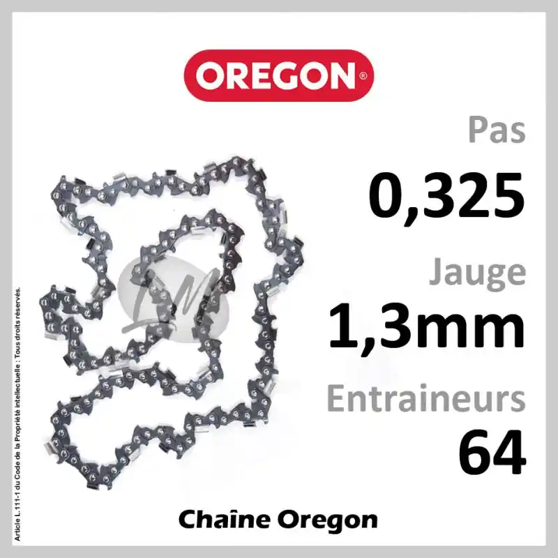Authentique Chaîne Oregon 64 Entraineurs, Pas 0,325 – Jauge 1,3mm. 20BPX064E