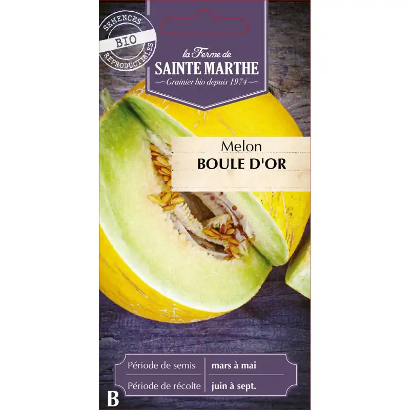 Marque Melon boule d‘or bio de la ferme sainte marthe – saveur et qualité artisanale – graines à semer
