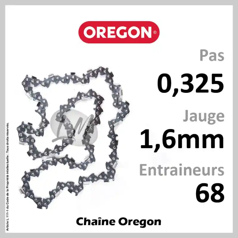 Super Prix Chaîne Oregon 68 Entraineurs Super 20, Pas 0,325 – Jauge 1,6mm. 22LPX068E