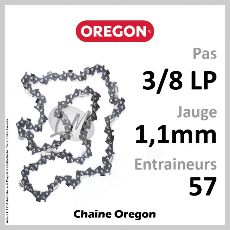 Acheter Direct Chaîne Oregon 57 Entraineurs, Pas 3/8 LP – Jauge 1,1mm. 90PX057E