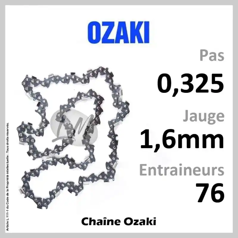 Certifié Chaîne OZAKI 76 Entraineurs, Pas 0,325 – Jauge 1,6mm