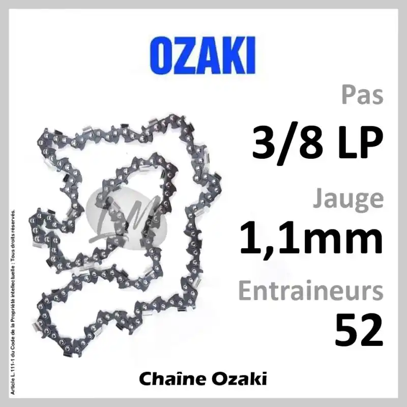 Vente Directe Chaîne OZAKI 52 Entraineurs, Pas 3/8 LP – Jauge 1,1mm
