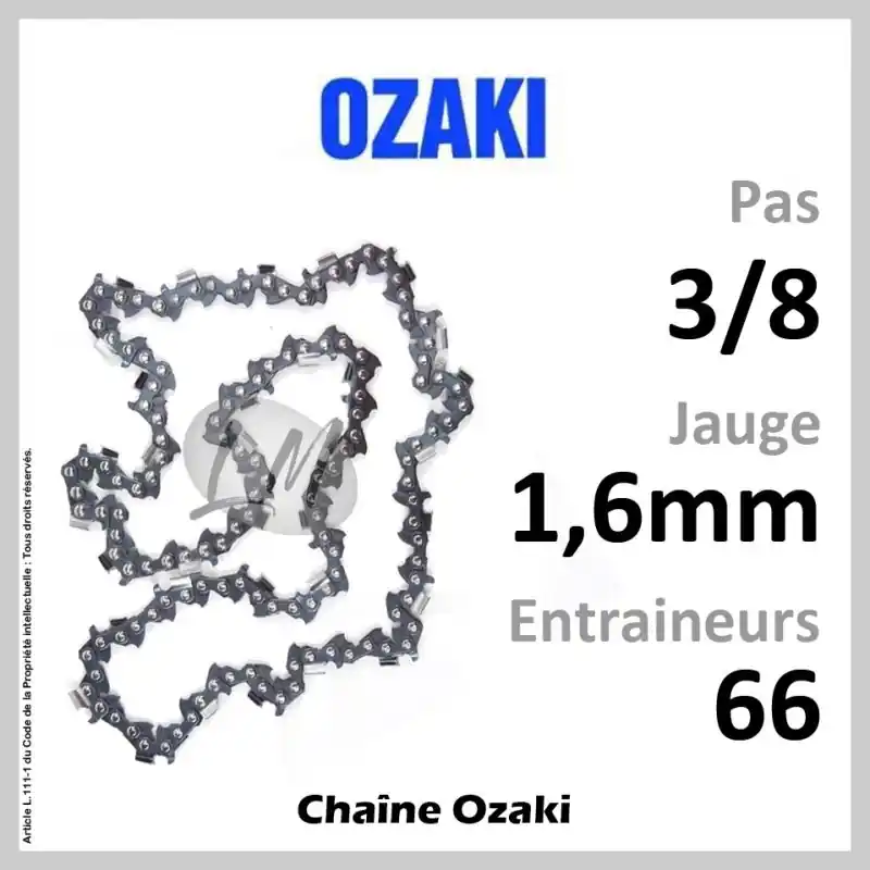 Usine Directe Chaîne OZAKI 66 Entraineurs, Pas 3/8 – Jauge 1,6mm