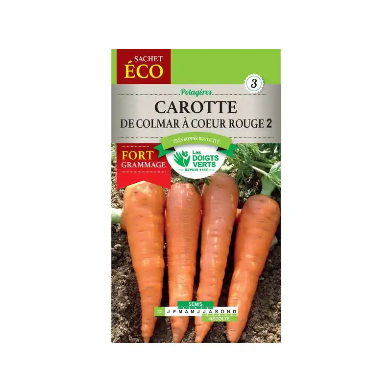 Carotte colmar a coeur rouge 2 – graines 20g – les doigts verts Nouvelle Collection