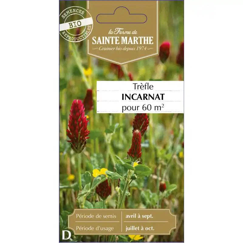 Promotion Saisonnière Trèfle incarnat carmina bio – semences de qualité de la ferme sainte marthe – graines à semer