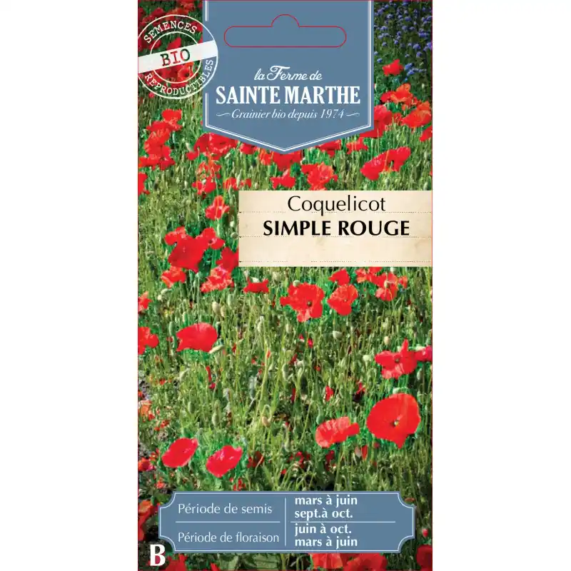 Coquelicot simple rouge bio - fleur écologique ferme sainte marthe - graines à semer Offre Limitée