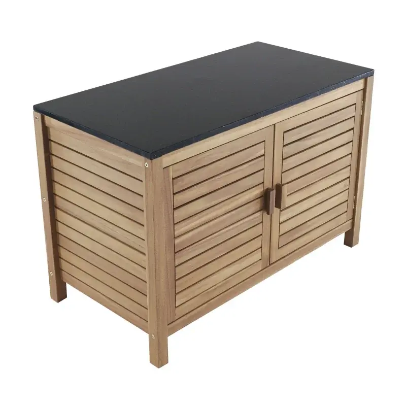 Acheter Direct Meuble de Jardin FIDJI en Acacia FSC 100% avec Plateau en Granit Noir – Élégance et Durabilité