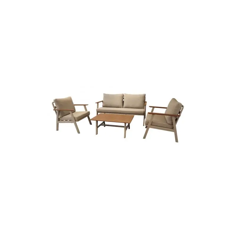 Acheter Direct Salon de Jardin BEAUPRE 4PCS avec Coussins – Éléments Décoratifs en Crème pour Maison et Jardin