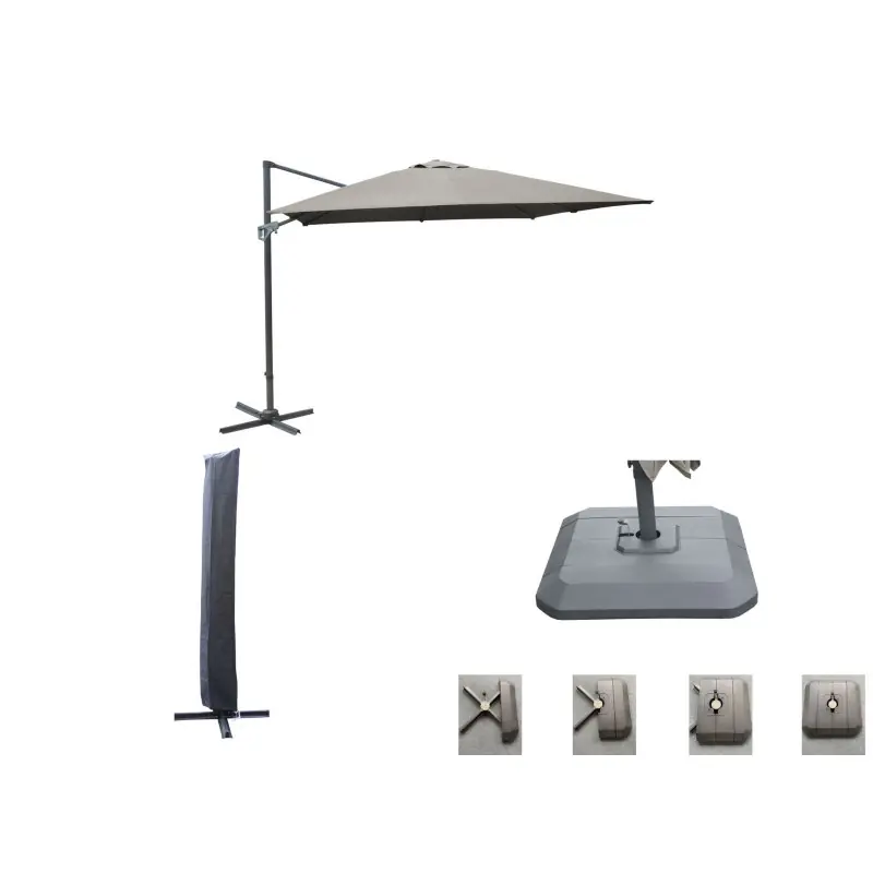 Parasol Déporté 3x3m Taupe avec Housse et Pied – Idéal Décoration Jardin et Terrasse Offre Limitée
