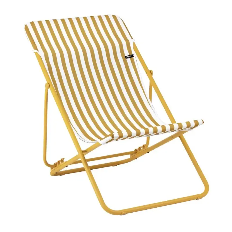 Certifié Transat Lafuma MAXI TRANSAT CB Rayures Miel – Confort et Style pour Détente Extérieure