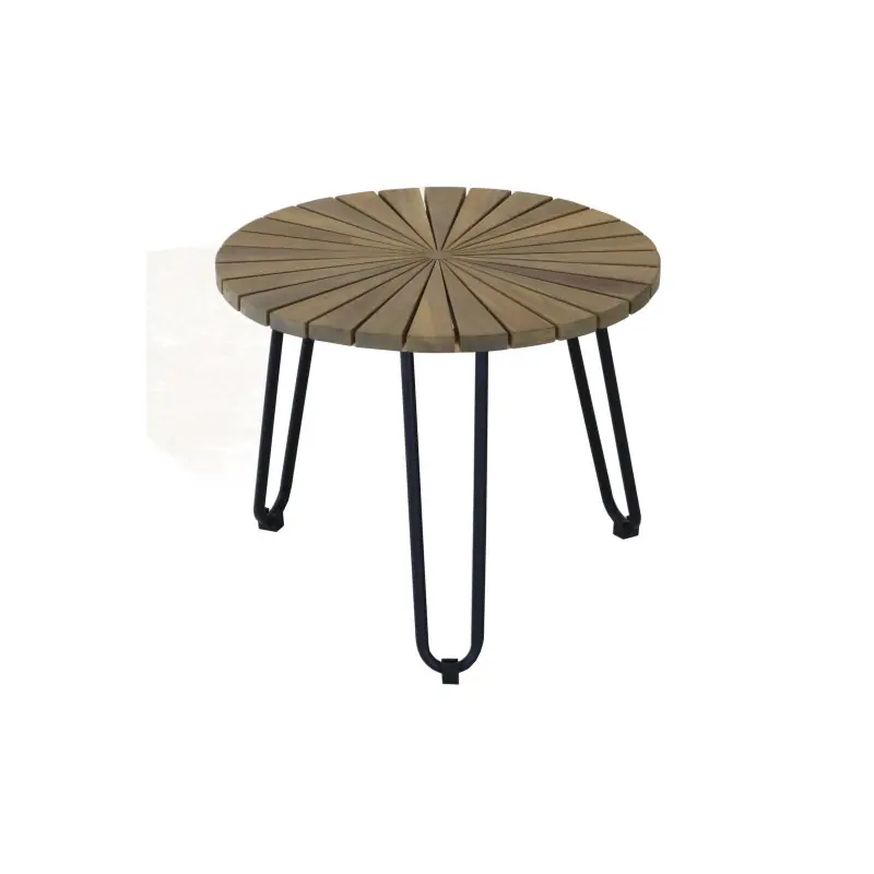 Table de Jardin COFFEE 50 en Acacia FSC 100% avec Pied en Acier Noir - Élégance Naturelle Super Prix