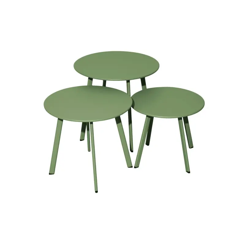 Table De Jardin Massai Lot De 3 Tables Basses En Acier Amande Offre Spéciale