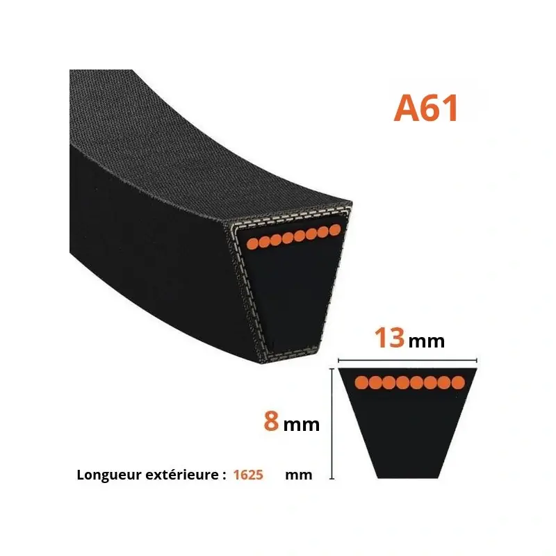 Produit De Marque Courroie lisse trapézoïdale A61 Mitsuboshi, Longueur extérieure 1599mm