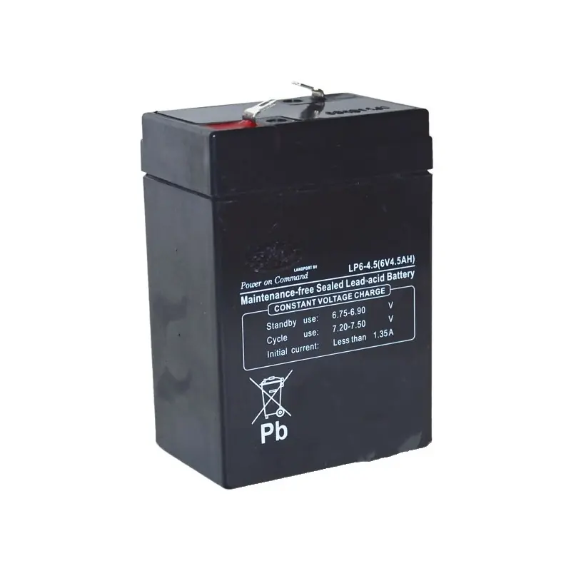 Dernière Chance Batterie gel/agm 6V, 4,5A pour Lampe torche rechargeables, alarme. L 70, l 48, H 106mm, + à gauche.
