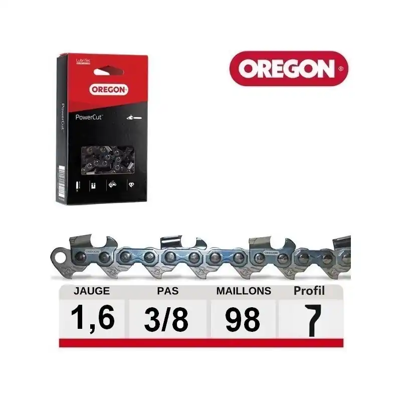 Quantité Limitée Chaine tronçonneuse Oregon carrée PowerCut 3/8 1.6 mm 98 dents 75EXL098E