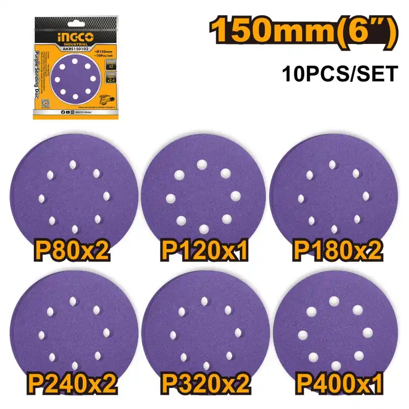 ABRASIFS 150MM POUR PONCEUSE ORBITALE X10 – INGCO Meilleure Vente