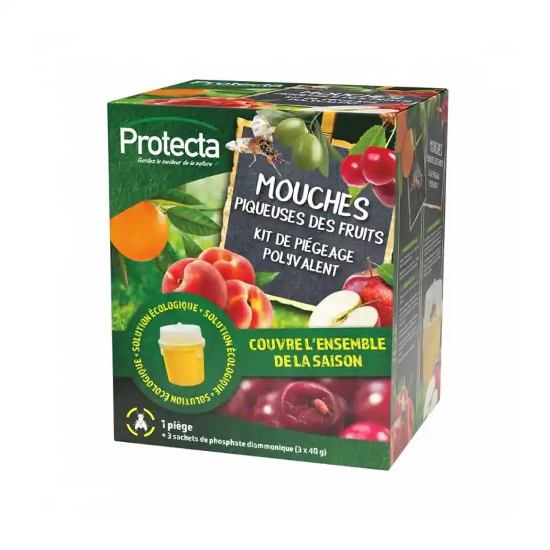 KIT PIÈGE À MOUCHE DES FRUITS + 3 SACHETS DE PHOSPHATE DIAMMONIQUE – PROTECTA Offre Limitée