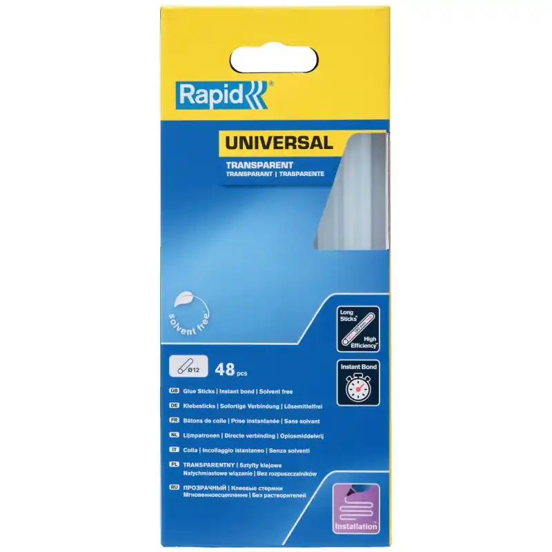 Rapid Bâtons de colle Universelle Transparente 12 mm, 48pcs – RAPID Quantité Limitée