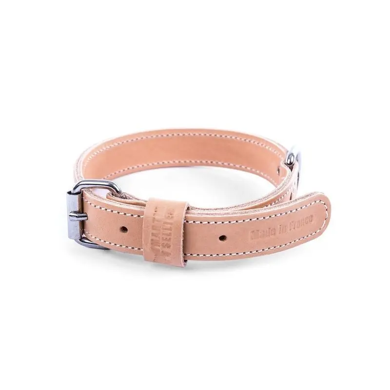 COLLIER DOUBLÉ 30/65 CUIR BEIGE Produit De Marque