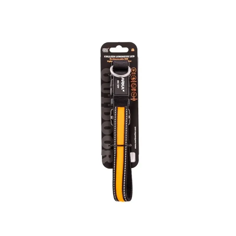 Authentique COLLIER LUMINEUX ORANGE 2.5X45-63CM USB NYLON