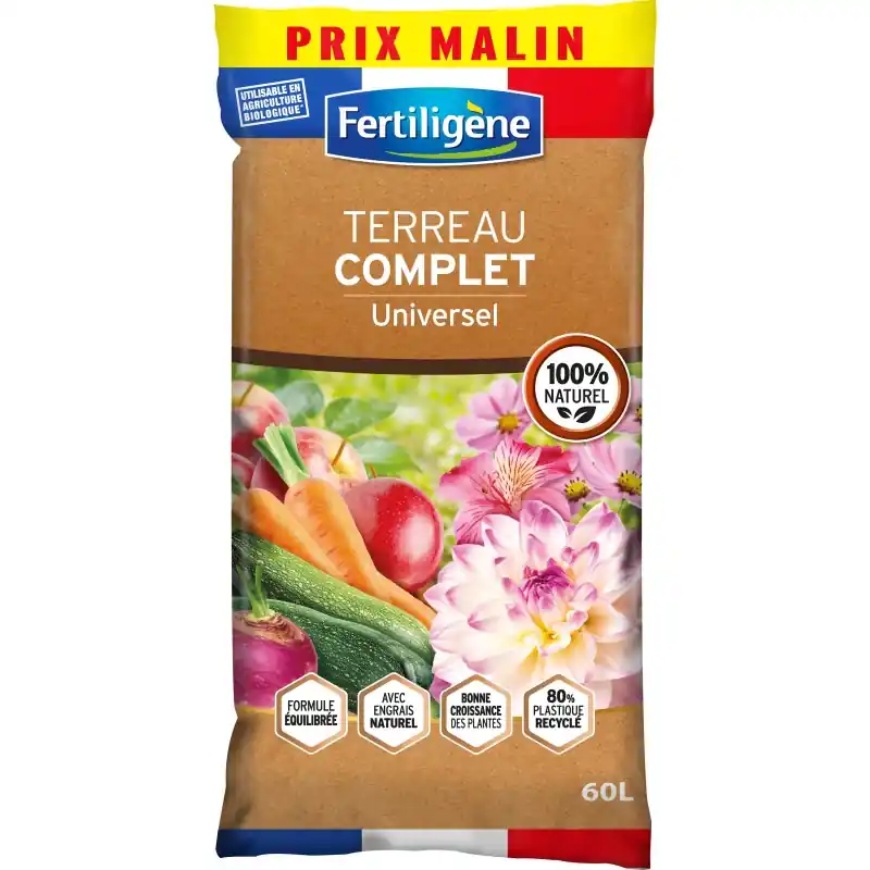 Réduction TERREAU COMPLET UNIVERSEL 60L – FERTILIGENE