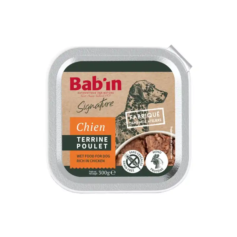 Promotion Saisonnière TERRINE CHIEN ADULTE POULET 300G - BAB‘IN