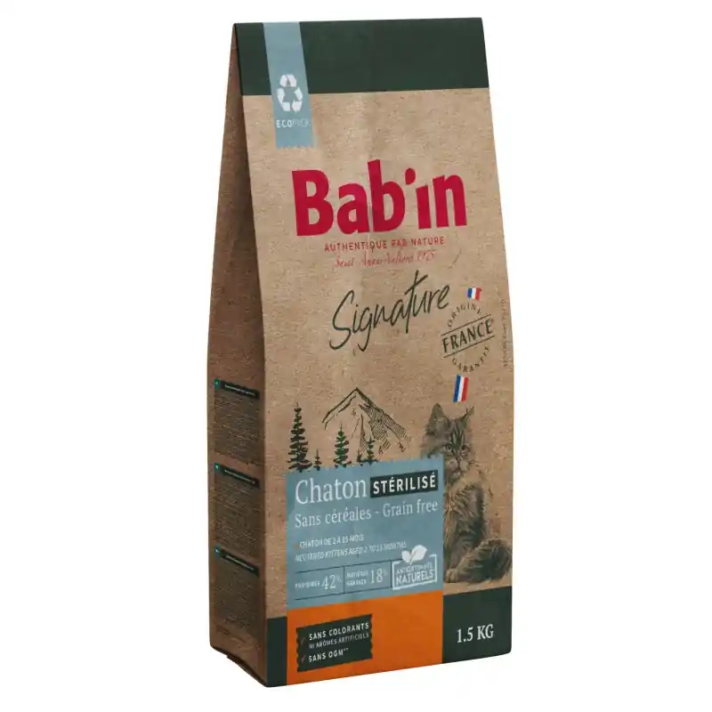 Achat Immédiat CROQUETTES SIGNATURE CHATON STÉRILISÉ SANS CÉRÉALES 1.5KG – BAB‘IN