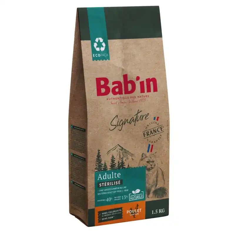 Meilleur Choix CROQUETTES SIGNATURE CHAT ADULTE STÉRILISÉ POULET 1.5KG – BAB‘IN