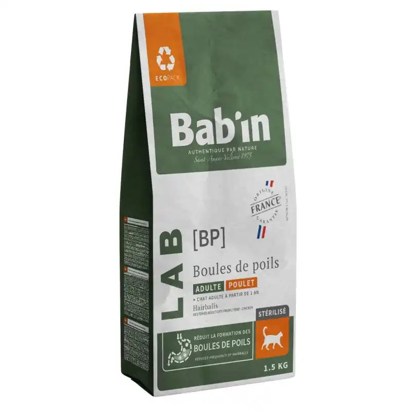 CROQUETTES LAB CHAT STÉRILISÉ ADULTE BOULES DE POILS 1.5KG – BAB‘IN Usine Directe