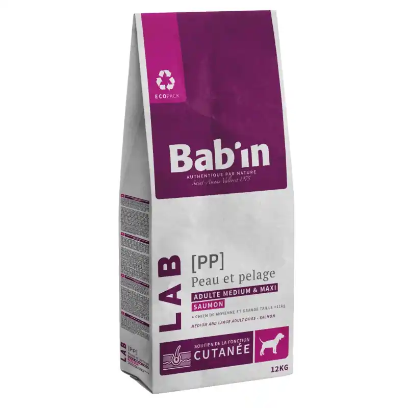 Meilleur Prix CROQUETTES LAB MEDIUM & MAXI ADULTE PEAU PELAGE SAUMON 12KG – BAB‘IN