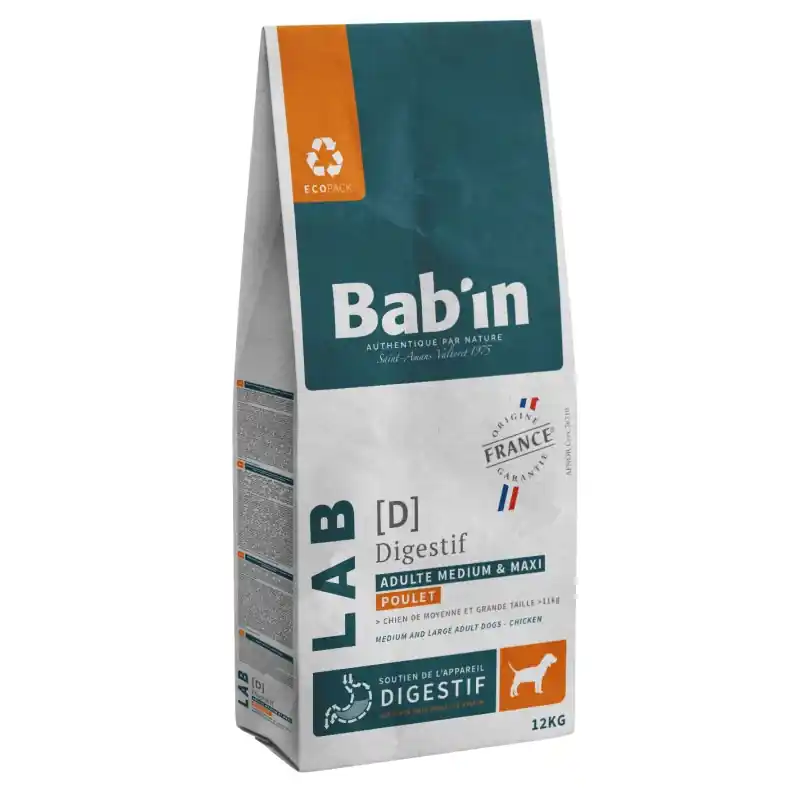CROQUETTES LAB MEDIUM & MAXI ADULTE DIGESTIF POULET 12KG – BAB‘IN Offre Spéciale
